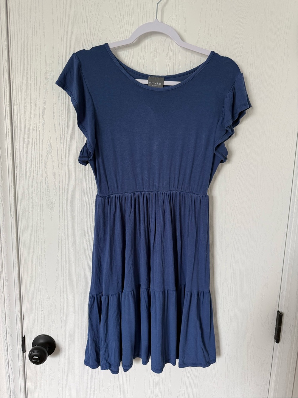 Olivia Rae Navy Ruffle Sleeve Tiered Casual Dress